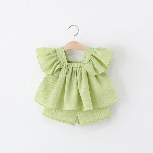 Crushed fabric shorts set
