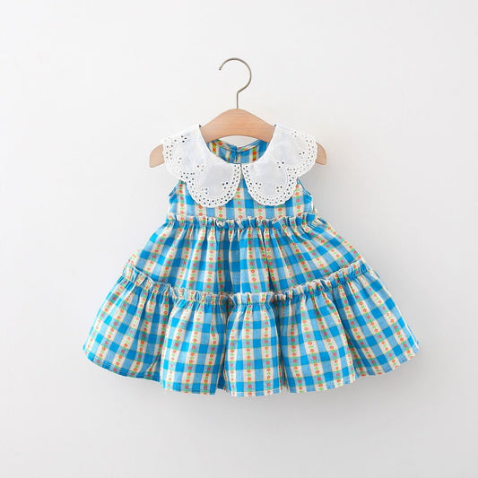 Eyelet collar checkered dress