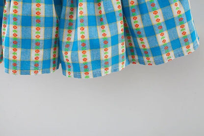 Eyelet collar checkered dress