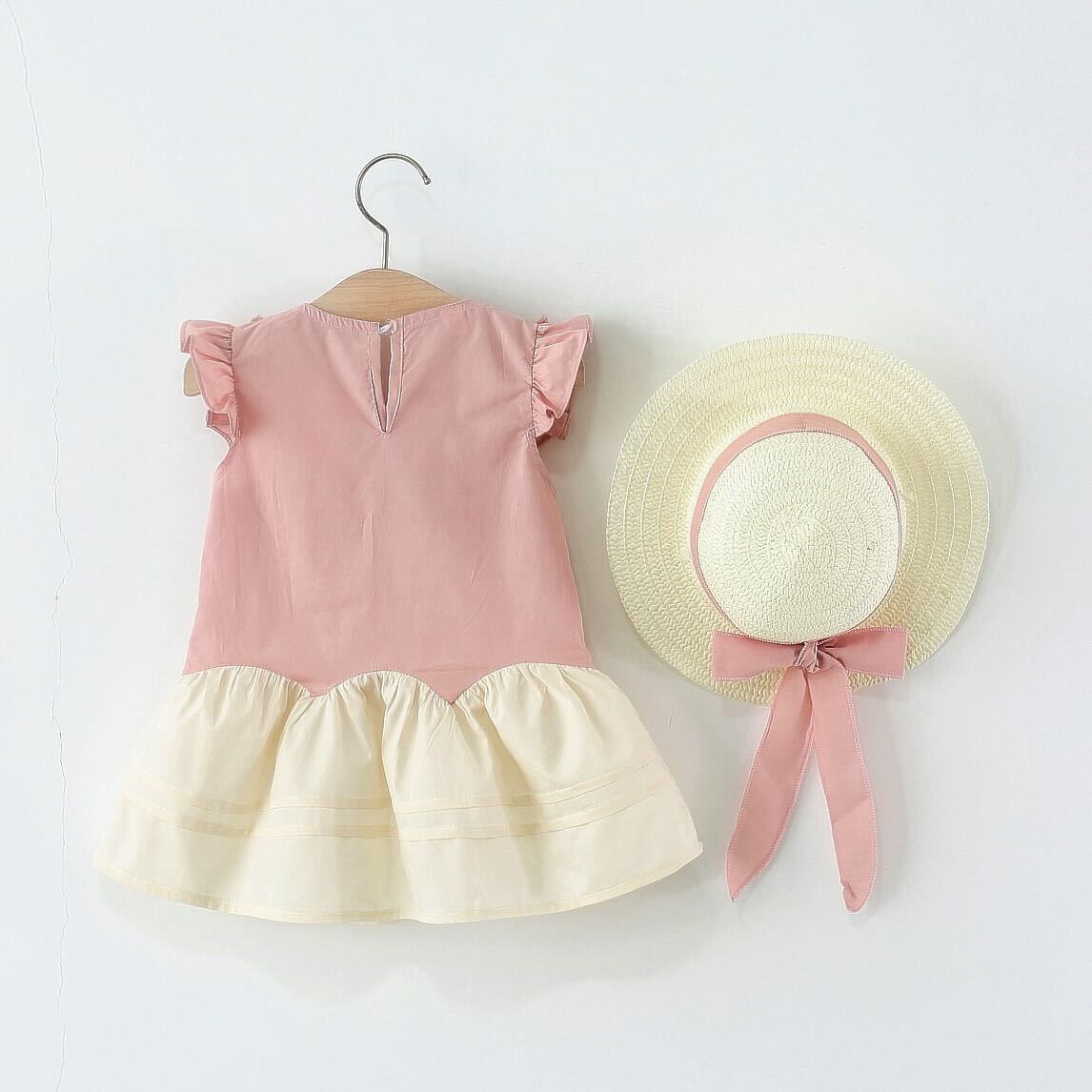 Ruffle cherry two tone dress with hat
