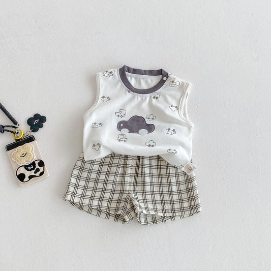 Car tank and checks shorts set