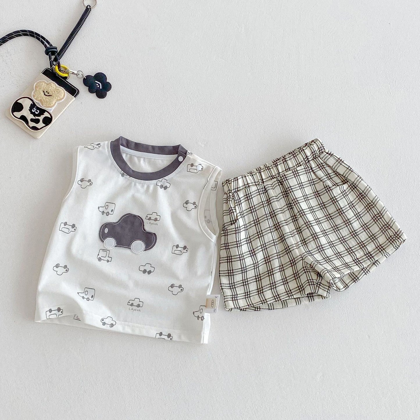 Car tank and checks shorts set