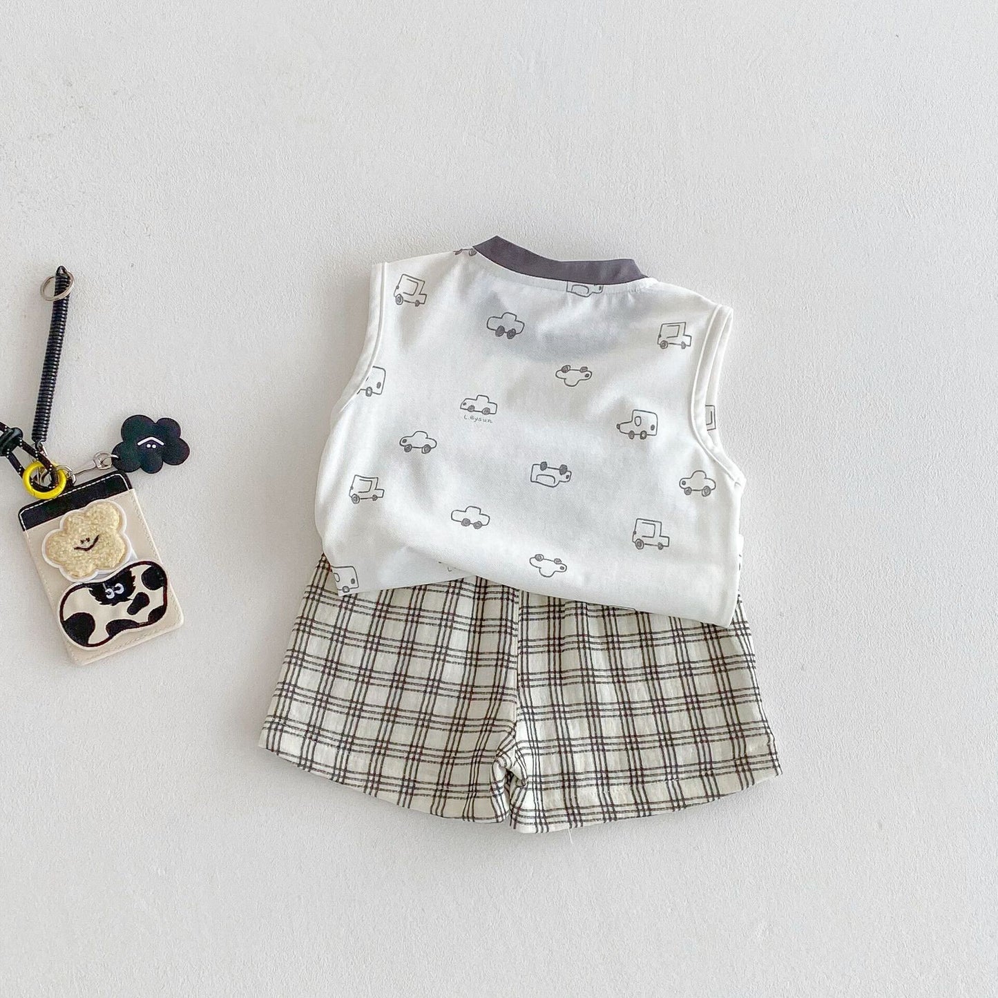 Car tank and checks shorts set