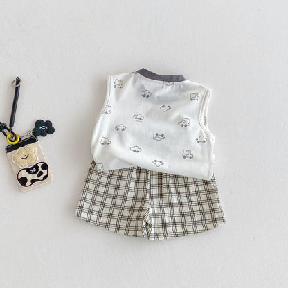Car tank and checks shorts set