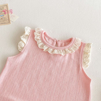 Lace tshirt and bear dungaree set