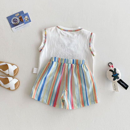 Printed tank top and striped shorts premium set