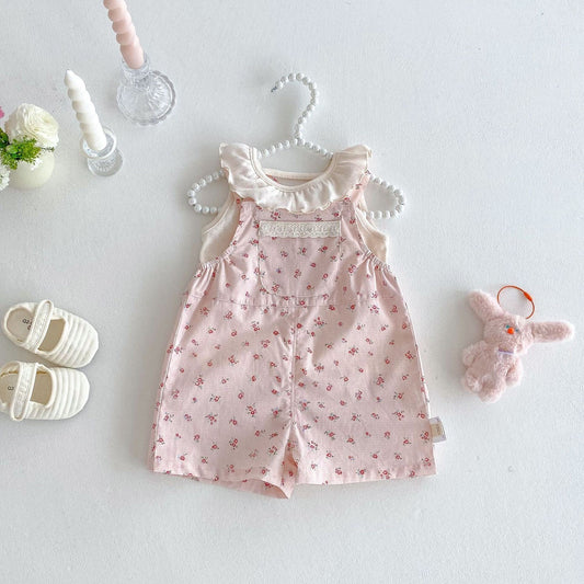 Floral checkered dungaree premium set