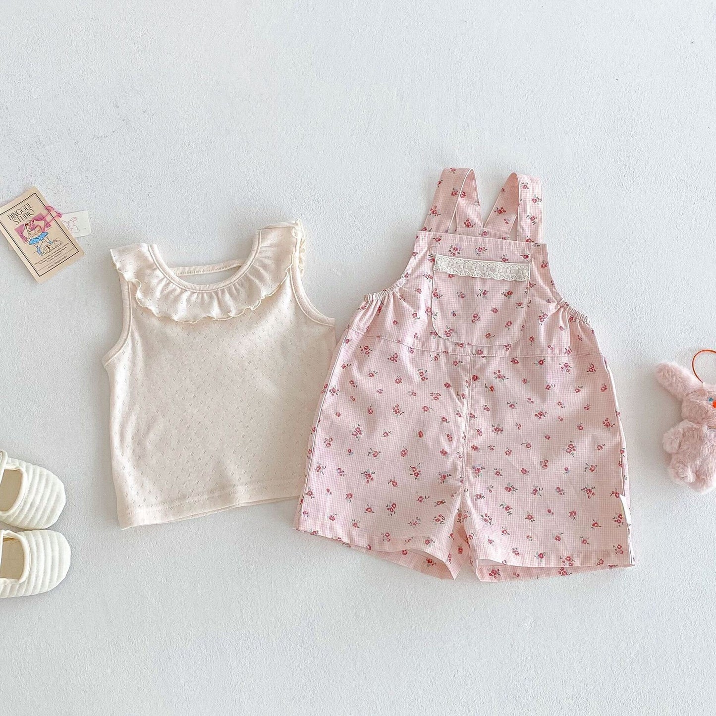 Floral checkered dungaree premium set