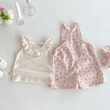 Floral checkered dungaree premium set