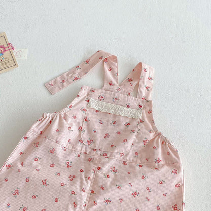 Floral checkered dungaree premium set