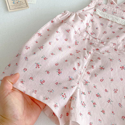 Floral checkered dungaree premium set