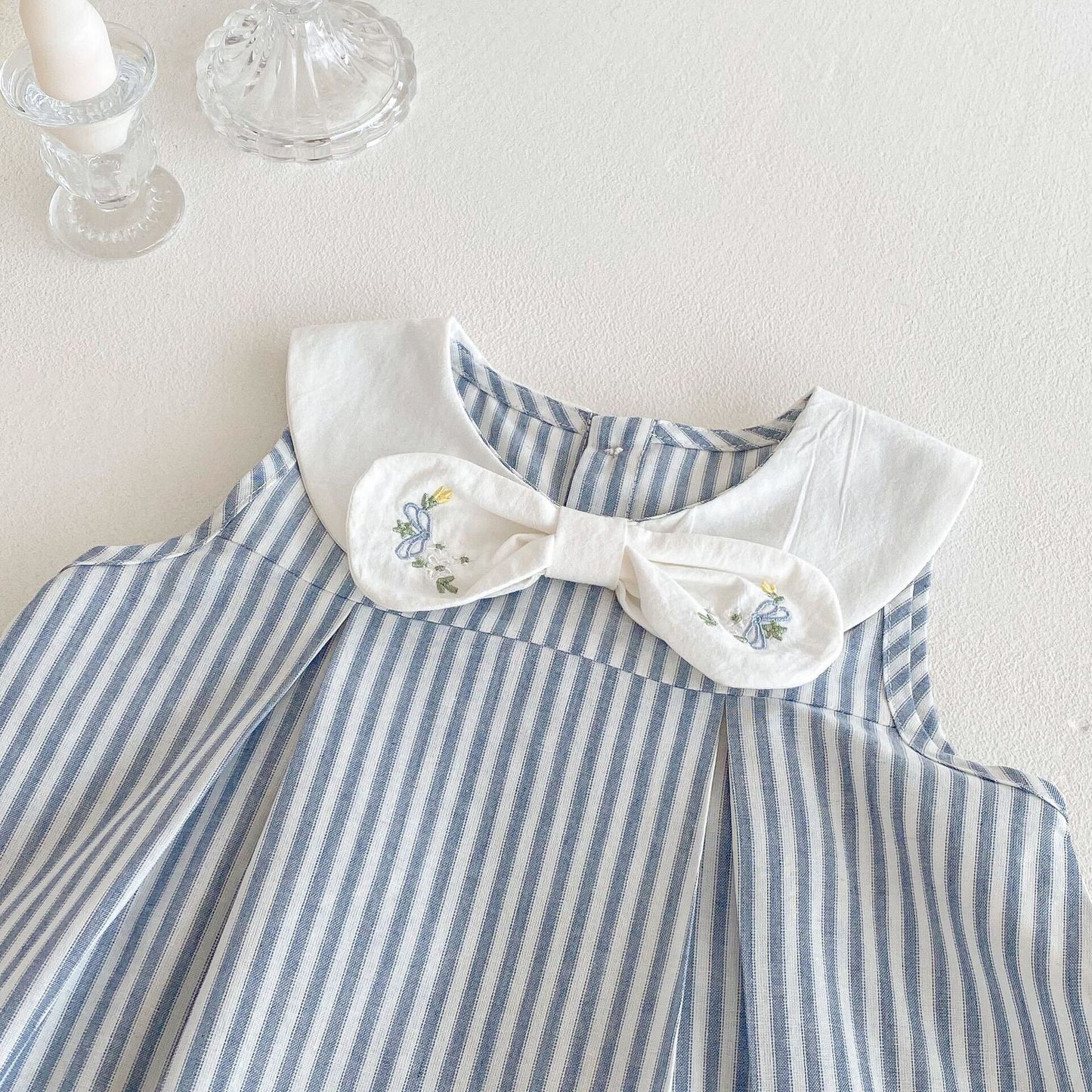 Striped bow collar dress