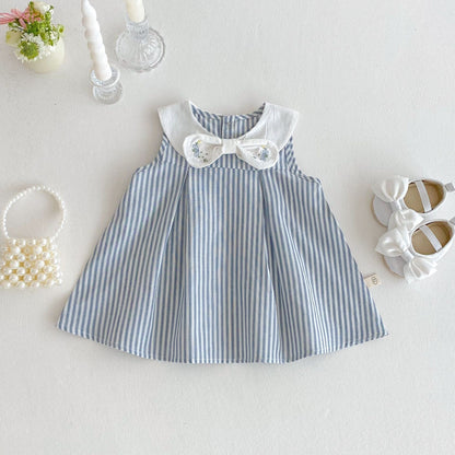 Striped bow collar dress