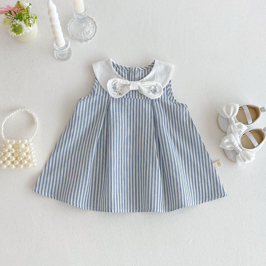 Striped bow collar dress