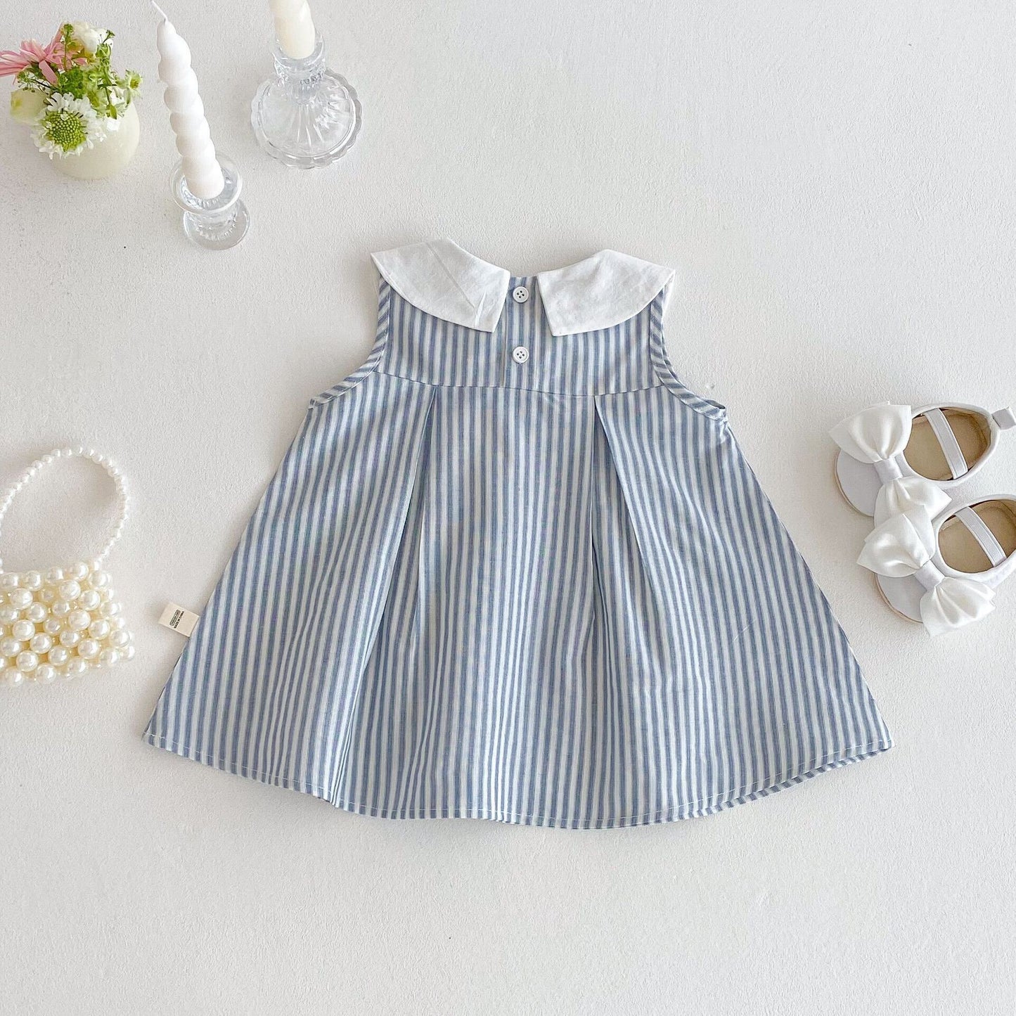 Striped bow collar dress