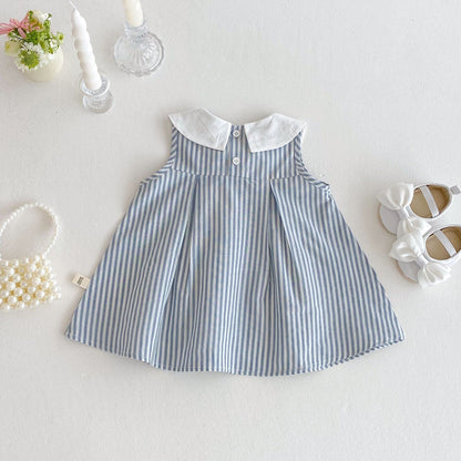 Striped bow collar dress