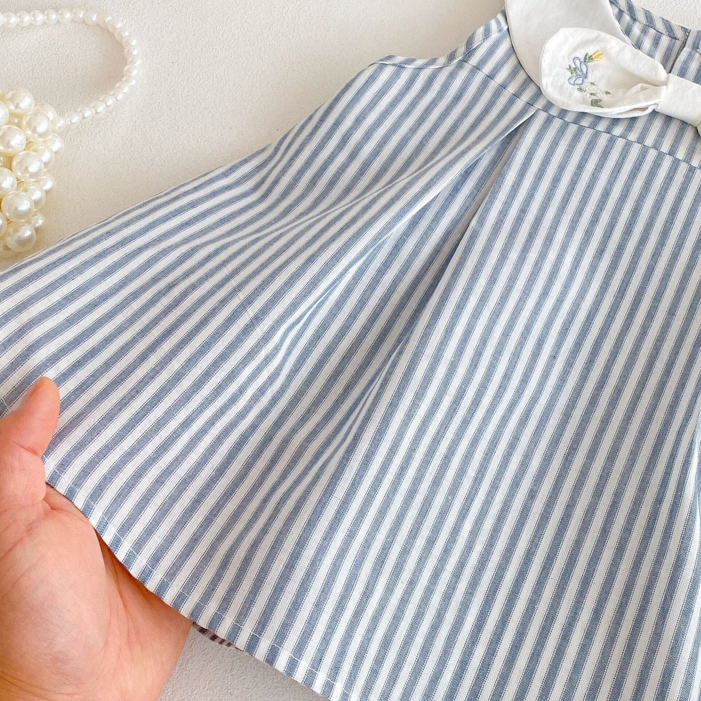 Striped bow collar dress