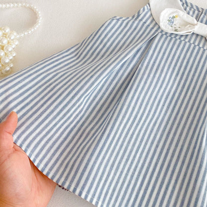 Striped bow collar dress