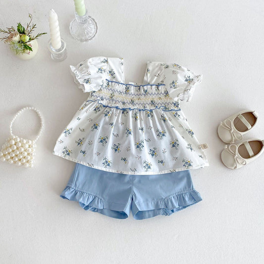 Floral gathered top and shorts set