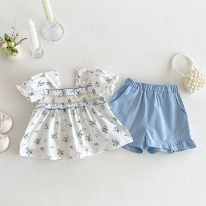 Floral gathered top and shorts set