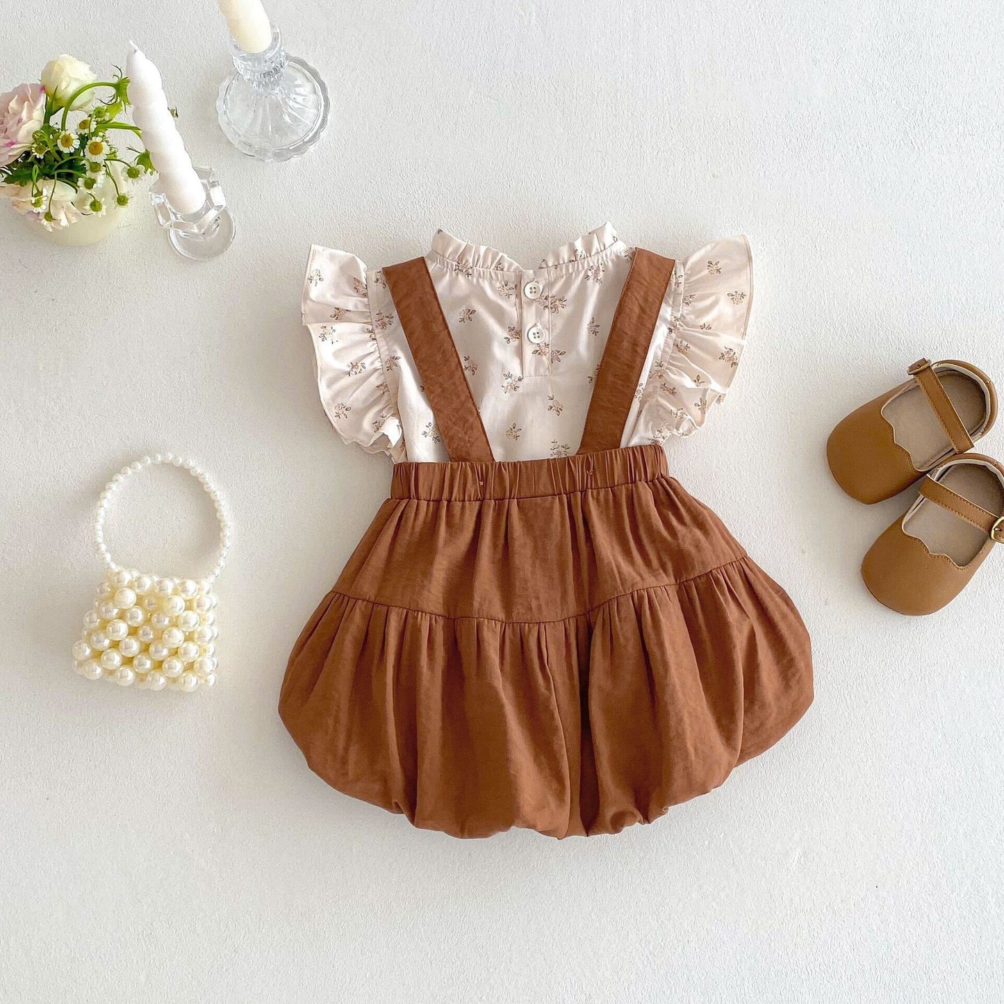Floral top and dungaree premium set