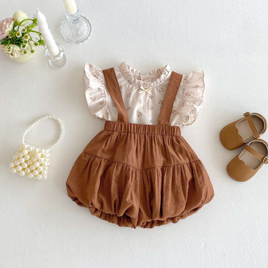 Floral top and dungaree premium set