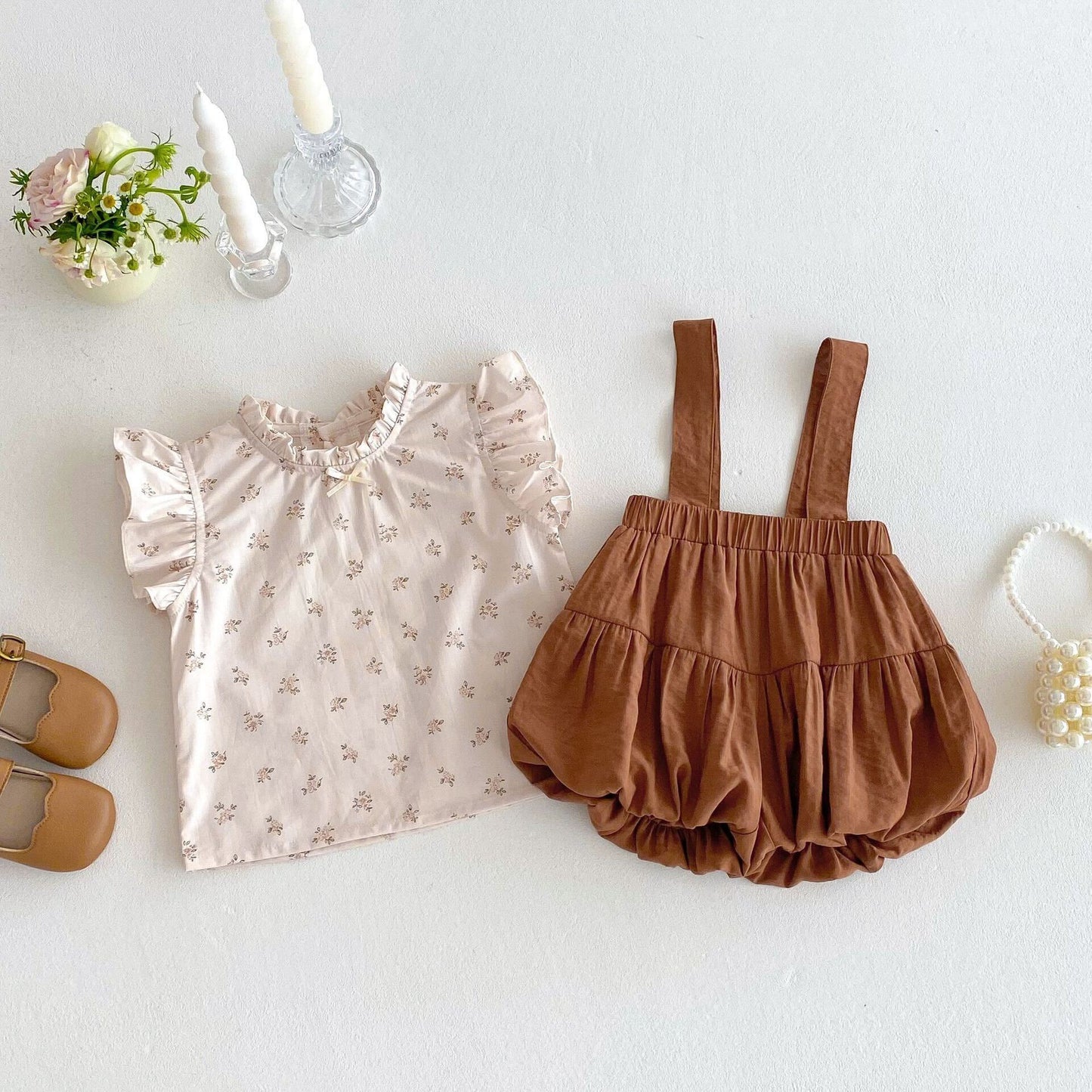 Floral top and dungaree premium set