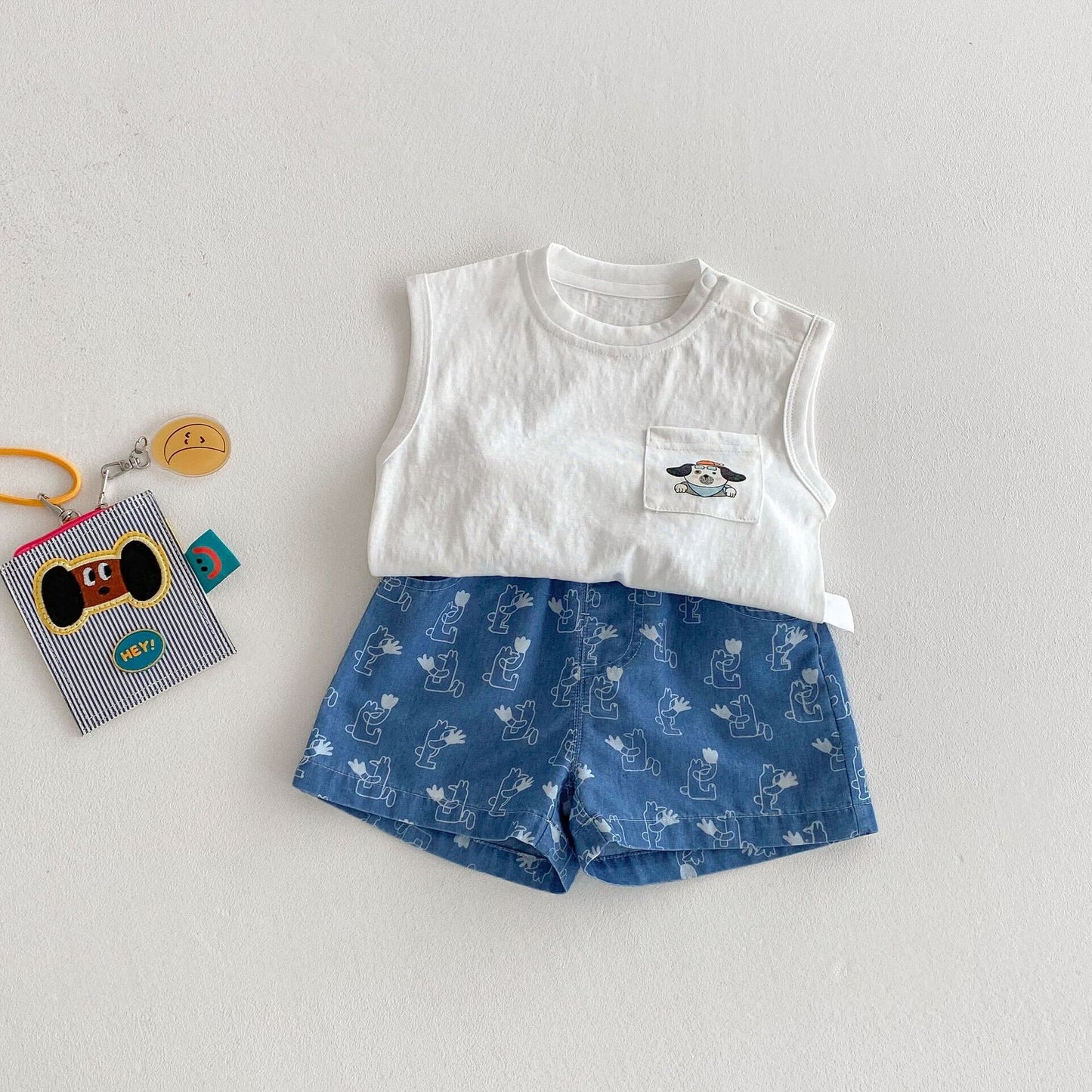 Tank top and denim printed shorts premium set