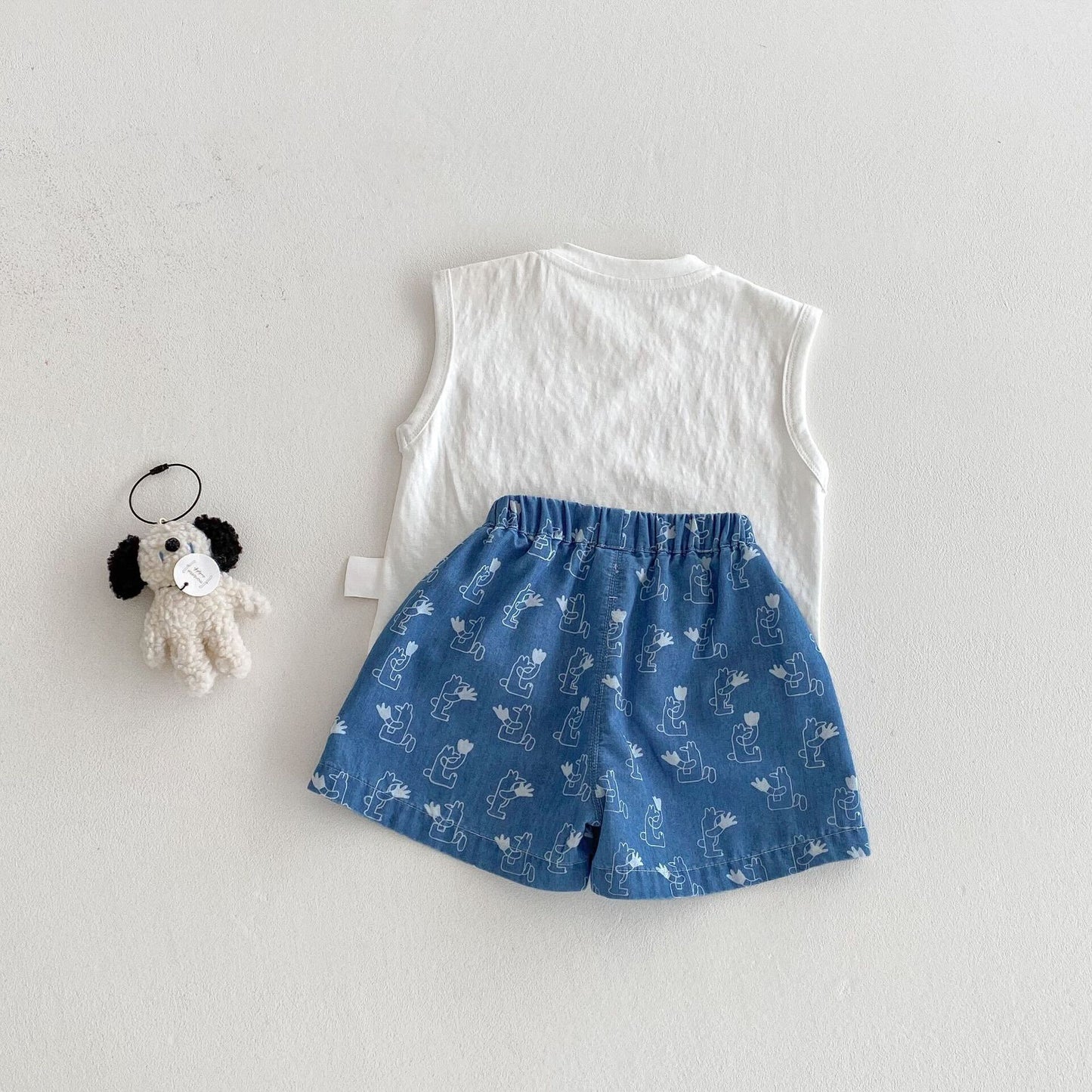 Tank top and denim printed shorts premium set