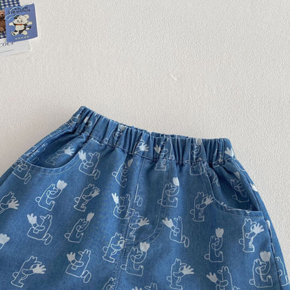 Tank top and denim printed shorts premium set