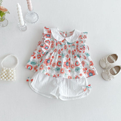 Floral ruffle sleeves top and shorts set