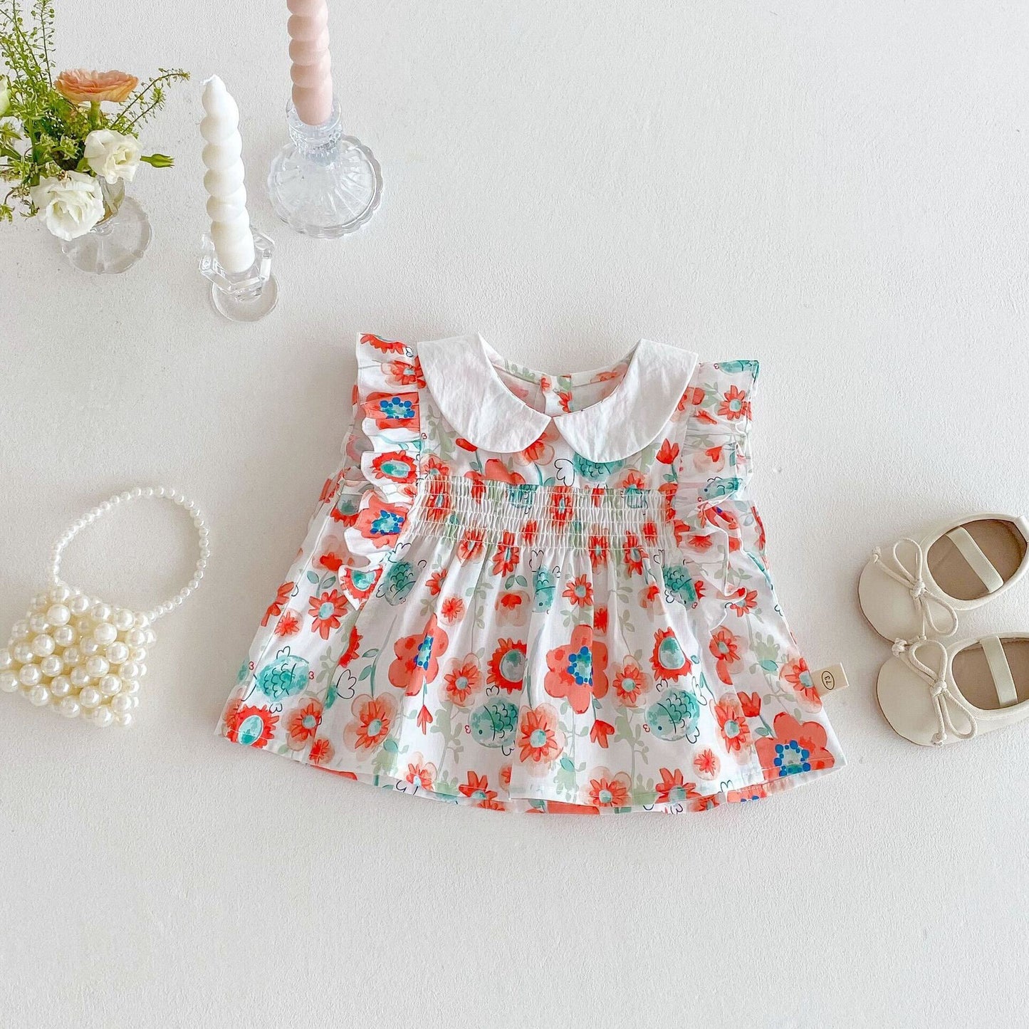 Floral ruffle sleeves top and shorts set