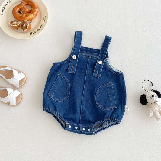 Denim double pocket romper