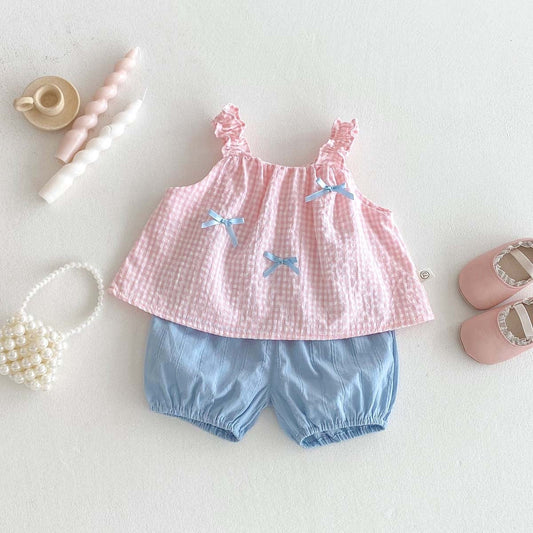 Checkered top and solid shorts set