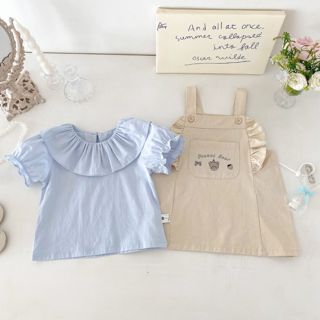 Ruffle Dungaree and tshirt premium set