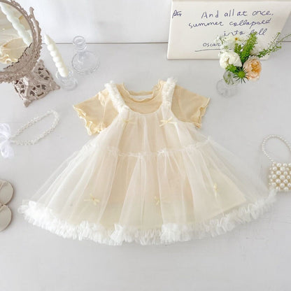 Ruffle net dress with tshirt premium set