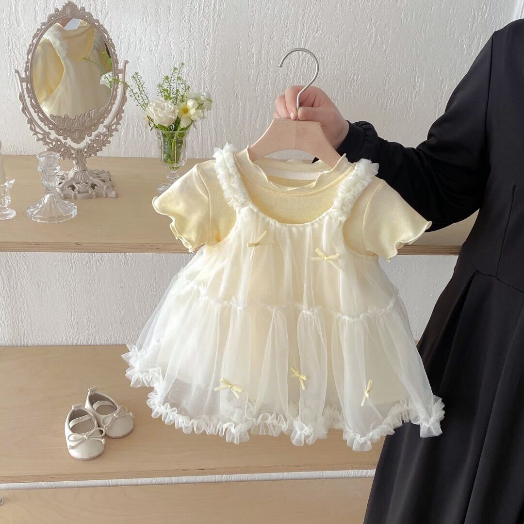 Ruffle net dress with tshirt premium set