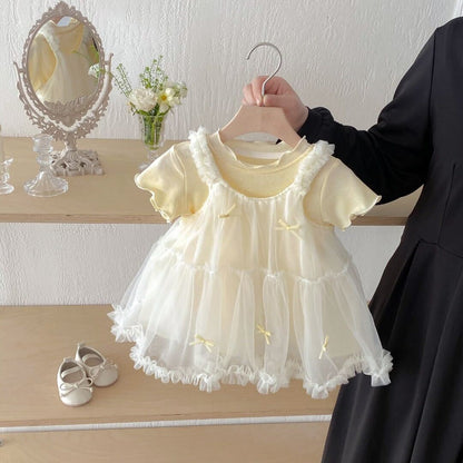 Ruffle net dress with tshirt premium set