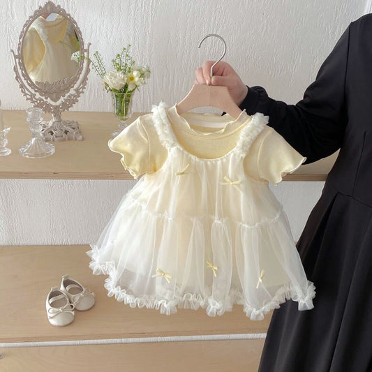 Ruffle net dress with tshirt premium set