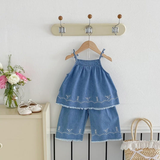 Embroidered denim premium set