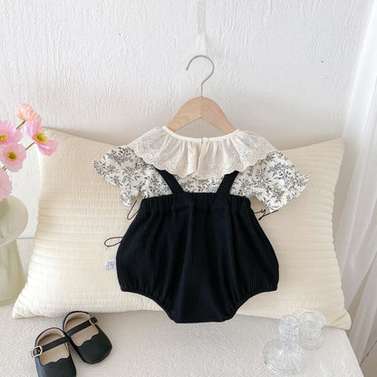 Floral lace tshirt and dungaree premium set