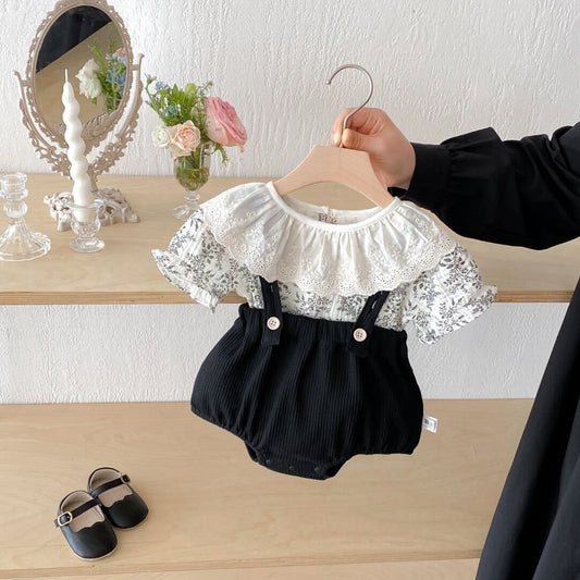 Floral lace tshirt and dungaree premium set