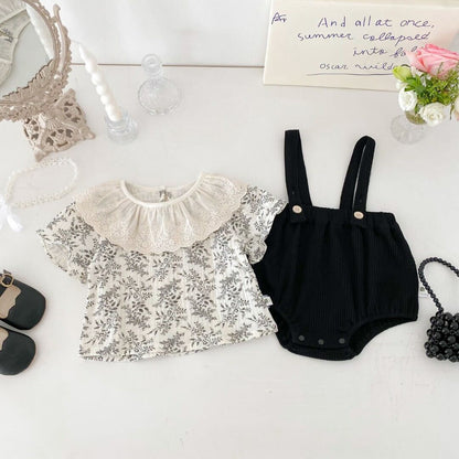 Floral lace tshirt and dungaree premium set
