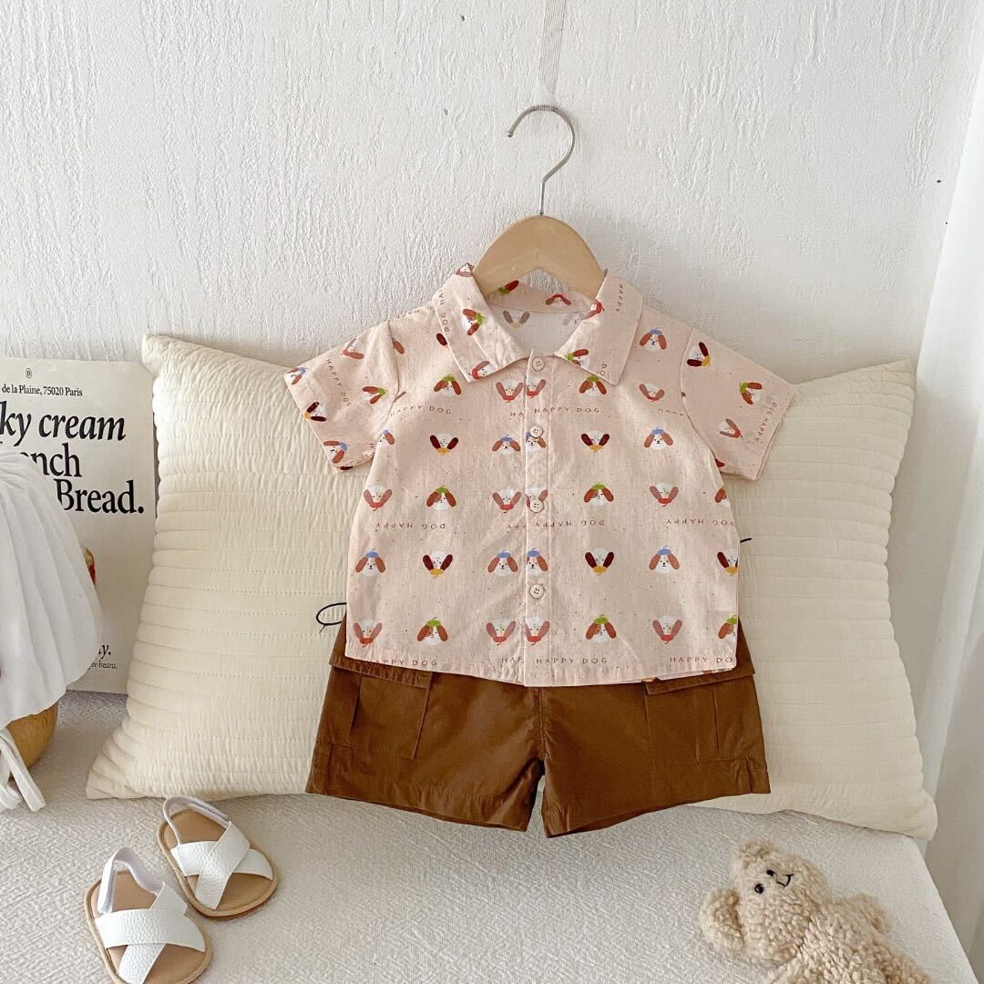 Dog printed shirt and cargo shorts premium set