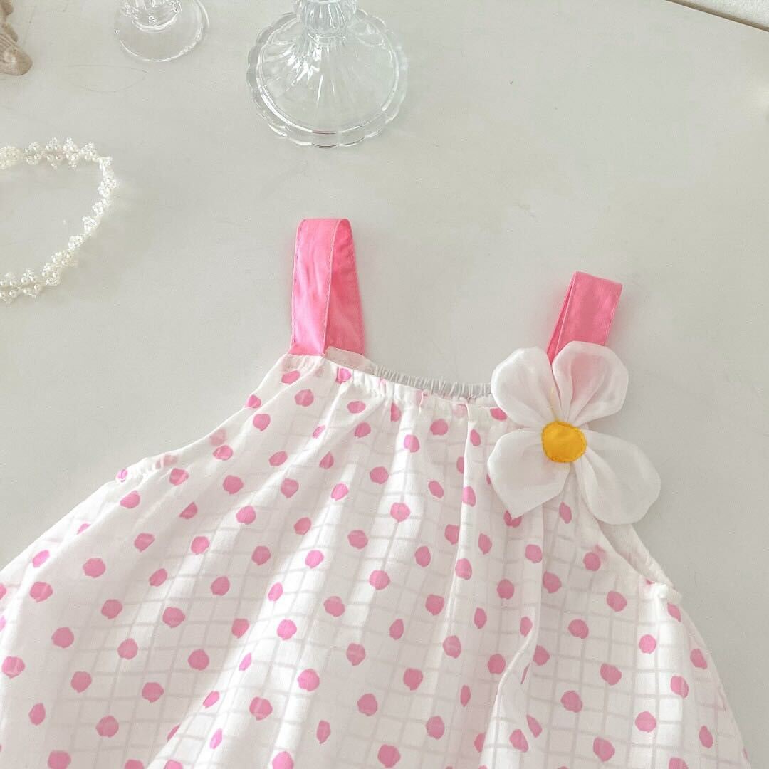 Polka dot pink and white romper