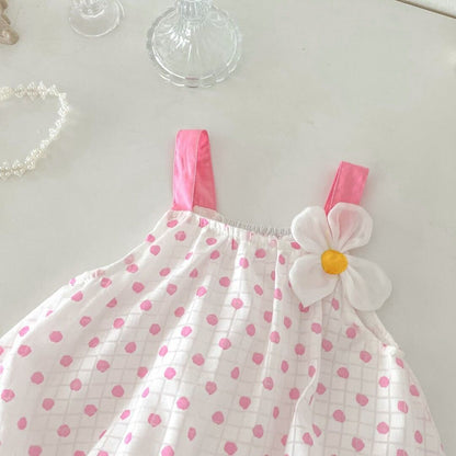 Polka dot pink and white romper