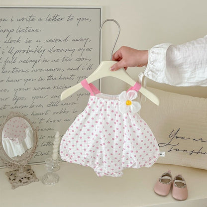 Polka dot pink and white romper