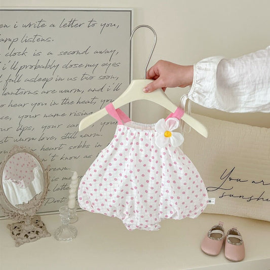 Polka dot pink and white romper