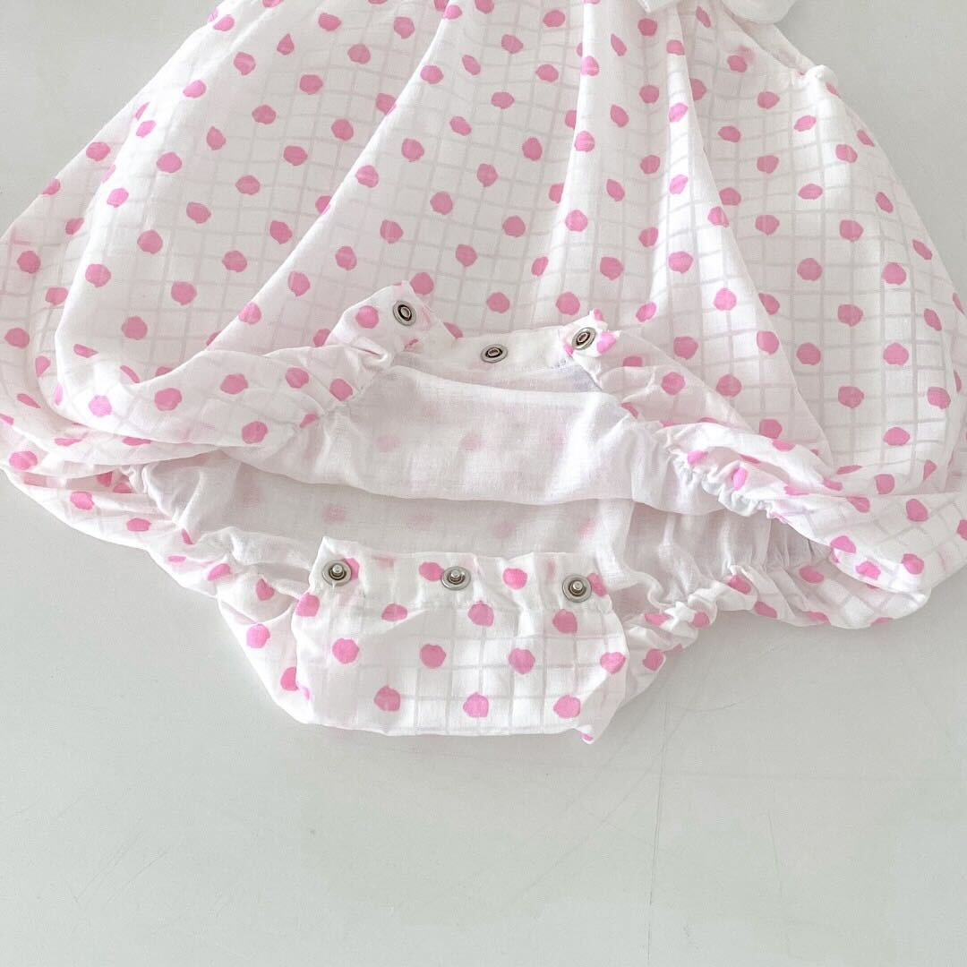 Polka dot pink and white romper