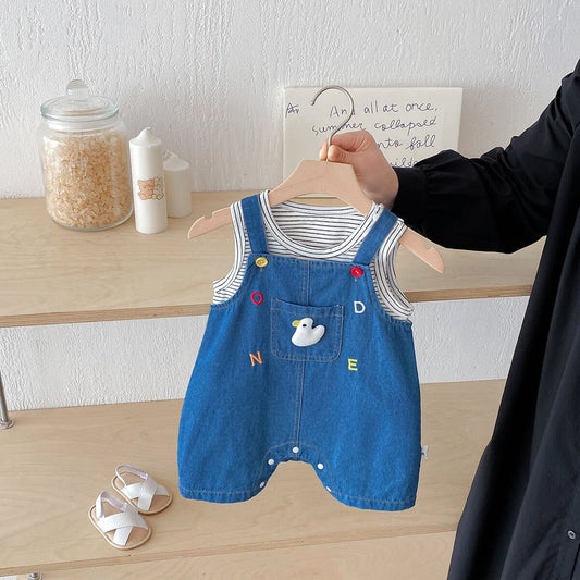Duck denim romper with tshirt